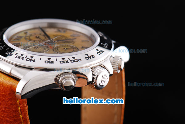 Rolex Daytona Automatic with White Shell Dial and White Bezel-Roman Numeral Marking-Orange Leather Strap - Click Image to Close